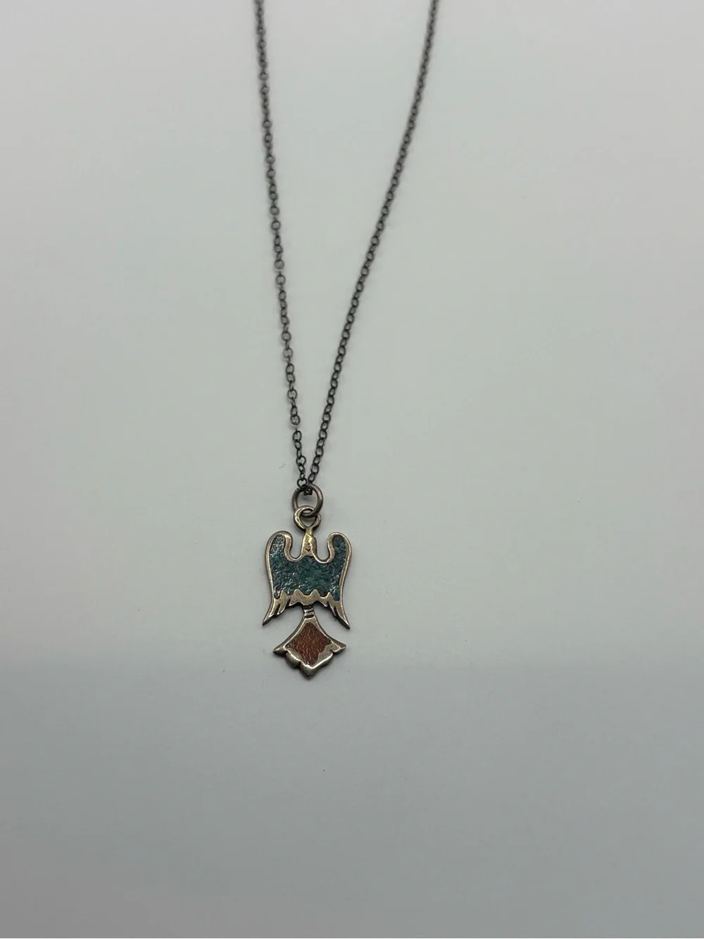 Vintage Teal and Brown Eagle Pendant Necklace - Women Jewelry